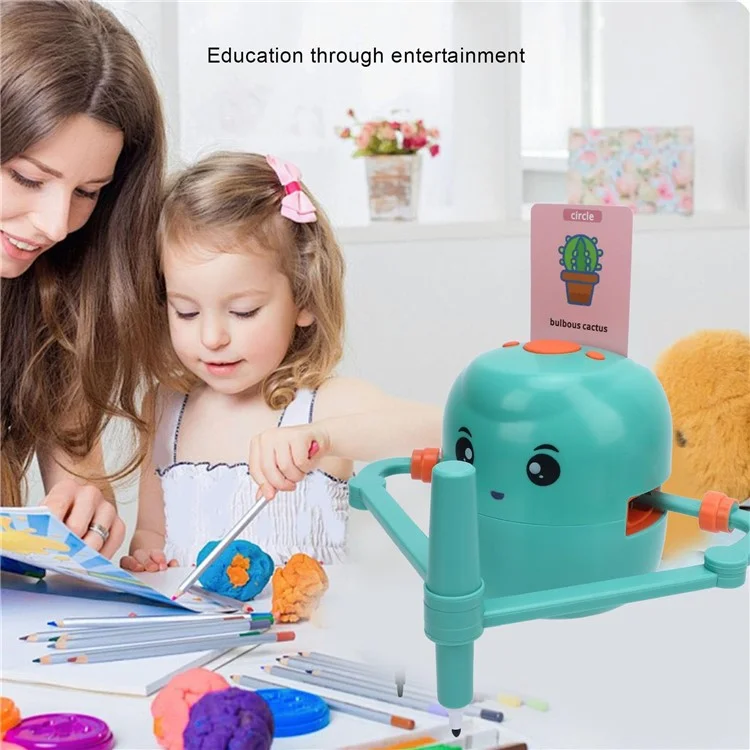 Robô de Aprendizado Artístico Infantil com Máquina de Desenho - Brinquedo Educacional com 100 Cartões de Pintura - Verde Claro
