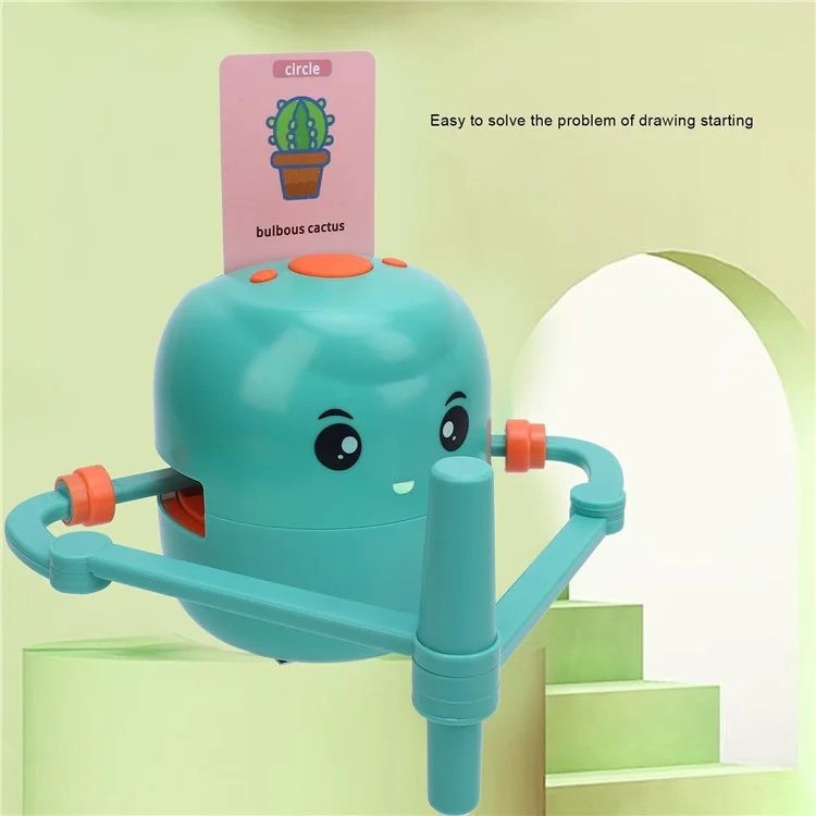 Robô de Aprendizado Artístico Infantil com Máquina de Desenho - Brinquedo Educacional com 100 Cartões de Pintura - Verde Claro