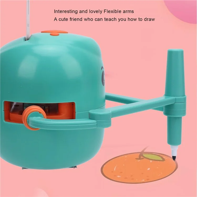 Robô de Aprendizado Artístico Infantil com Máquina de Desenho - Brinquedo Educacional com 100 Cartões de Pintura - Verde Claro