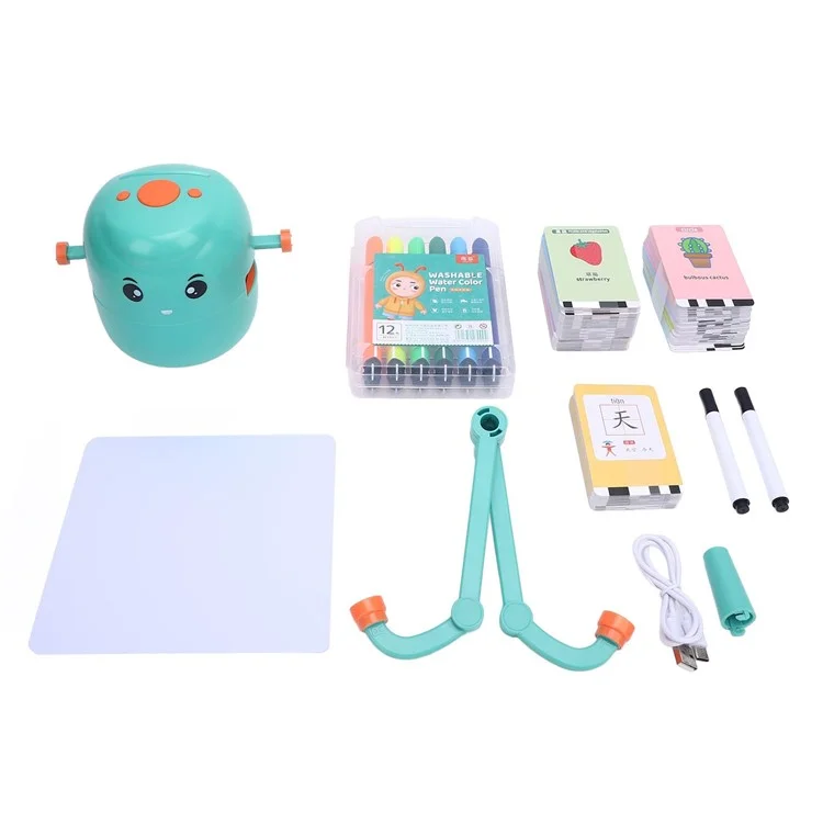 Robô de Aprendizado Artístico Infantil com Máquina de Desenho - Brinquedo Educacional com 100 Cartões de Pintura - Verde Claro