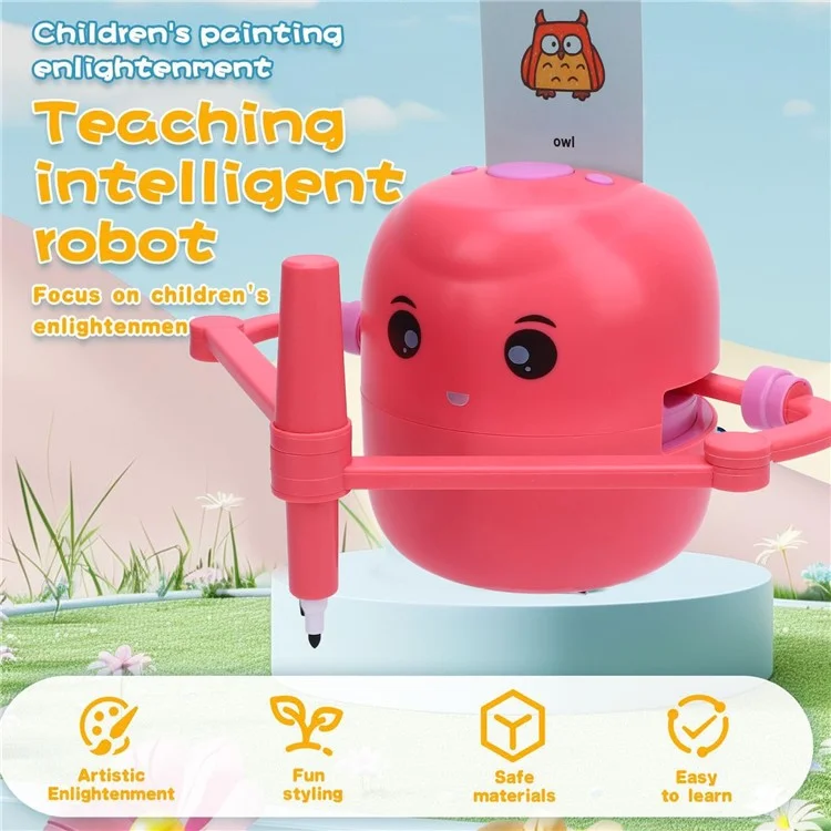 Robot d'apprentissage artistique pour enfants - Machine à dessiner pour l'éducation précoce avec 100 cartes de peinture - Rose