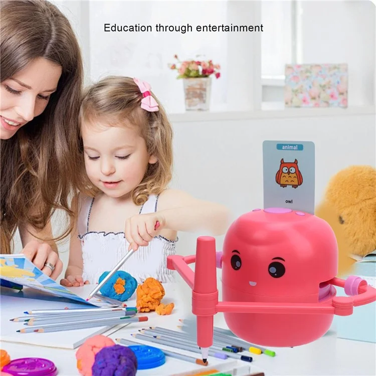 Robot d'apprentissage artistique pour enfants - Machine à dessiner pour l'éducation précoce avec 100 cartes de peinture - Rose