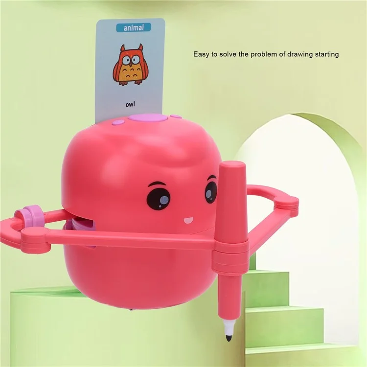 Robot d'apprentissage artistique pour enfants - Machine à dessiner pour l'éducation précoce avec 100 cartes de peinture - Rose