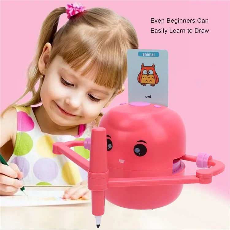 Robot d'apprentissage artistique pour enfants - Machine à dessiner pour l'éducation précoce avec 100 cartes de peinture - Rose