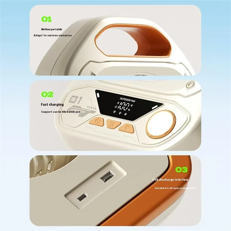Ventilateur LED multifonctionnel portable pour extérieur - Ventilateur électrique 100 vitesses avec batterie 20000mAh pour pêche / camping