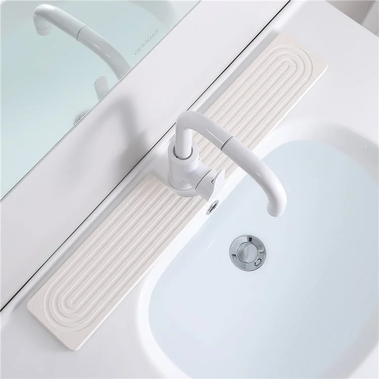Set da 2 Pezzi Tappetino Assorbente a Forma di U per Lavandino, Materiale in Diatomite ad Asciugatura Rapida per Base Rubinetto, 60 x 10 cm - Contorno+Bianco