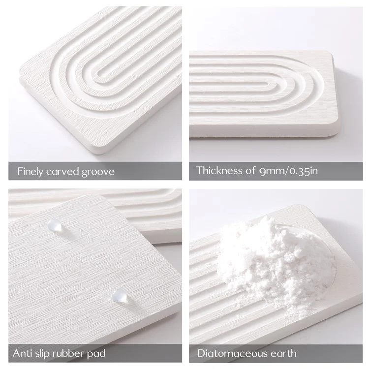Set da 2 Pezzi Tappetino Assorbente a Forma di U per Lavandino, Materiale in Diatomite ad Asciugatura Rapida per Base Rubinetto, 60 x 10 cm - Contorno+Bianco