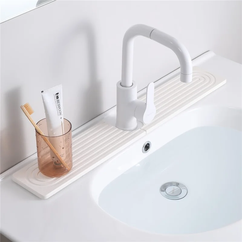 2Pcs / Set U Shape Sink Mat Water Absorbent Diatomite Quick Drying Pad for Faucet Base Washbasin, 60 x 10cm - Oval+Medium Grey