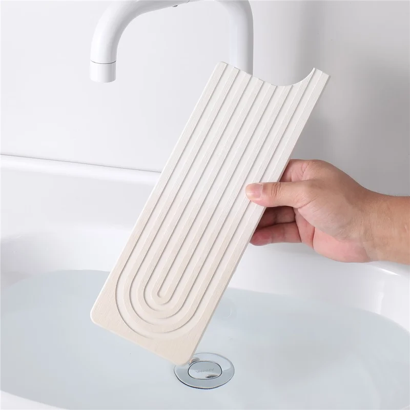 2Pcs / Set U Shape Sink Mat Water Absorbent Diatomite Quick Drying Pad for Faucet Base Washbasin, 60 x 10cm - Oval+Medium Grey