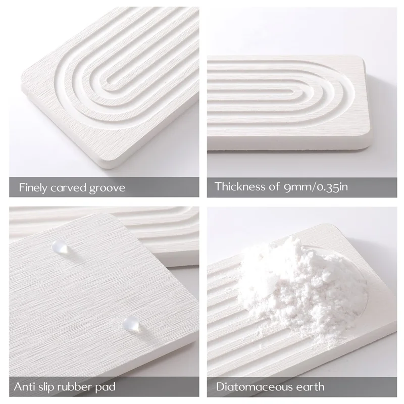 2Pcs / Set U Shape Sink Mat Water Absorbent Diatomite Quick Drying Pad for Faucet Base Washbasin, 60 x 10cm - Oval+Medium Grey