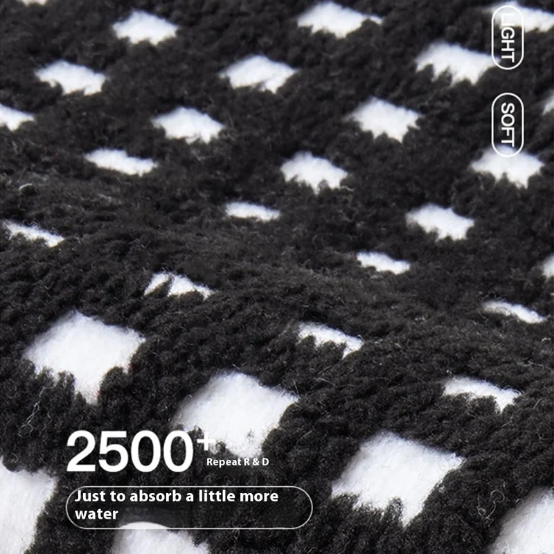 50 x 80cm Bath Mat Plaid Absorbent Quick Dry Non Slip Bathroom Rug Dirt Resistant Doormat for Home - Grey