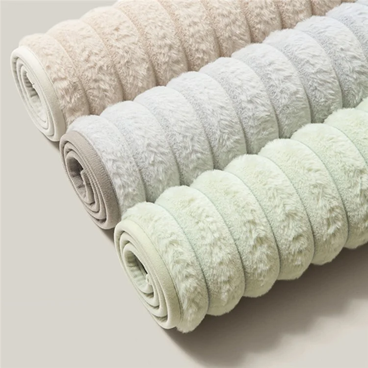 Tappetino da bagno in pelliccia sintetica a righe 40x60 cm - Antiscivolo, asciugatura rapida, assorbente - Beige