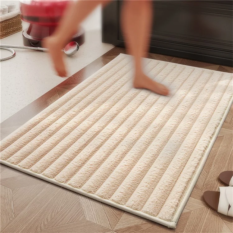 Tappetino da bagno in pelliccia sintetica a righe 40x60 cm - Antiscivolo, asciugatura rapida, assorbente - Beige