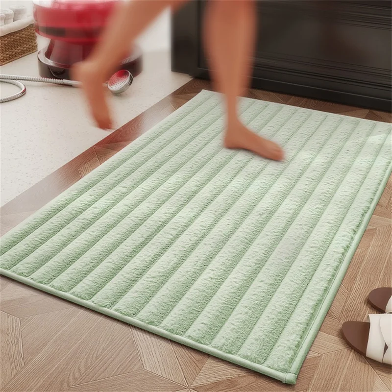 40x60cm Striped Faux Fur Home Entrance Bathroom Mat Non-Slip Quick Dry Water Absorbent Rug - Green