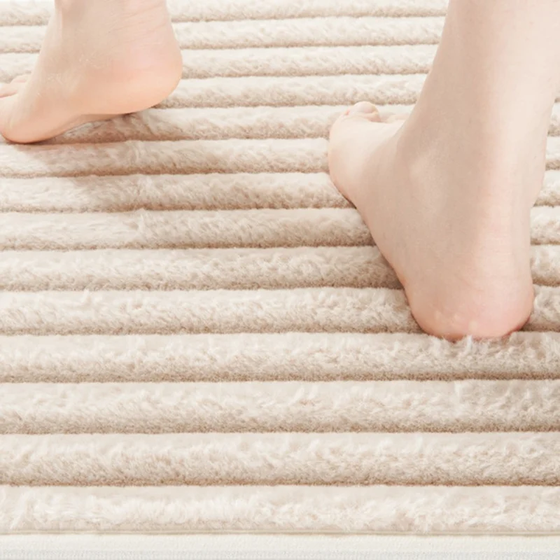 40x60cm Striped Faux Fur Home Entrance Bathroom Mat Non-Slip Quick Dry Water Absorbent Rug - Green
