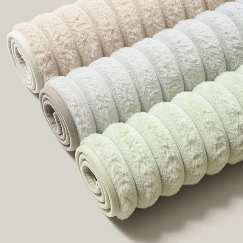 40x60cm Striped Faux Fur Home Entrance Bathroom Mat Non-Slip Quick Dry Water Absorbent Rug - Green