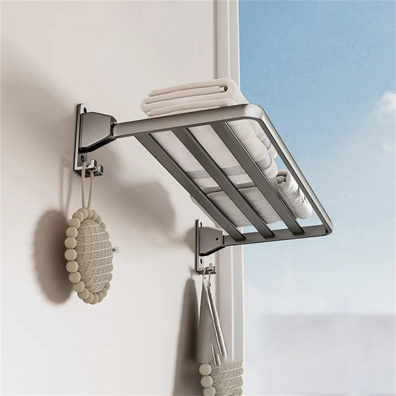60cm Foldable Wall Mounted Drying Rack Balcony Aluminum Alloy Clothes Shoes Toys Hanger - Grey