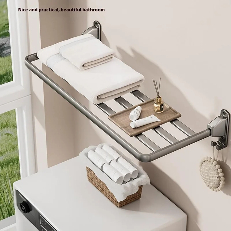 60cm Foldable Wall Mounted Drying Rack Balcony Aluminum Alloy Clothes Shoes Toys Hanger - Grey