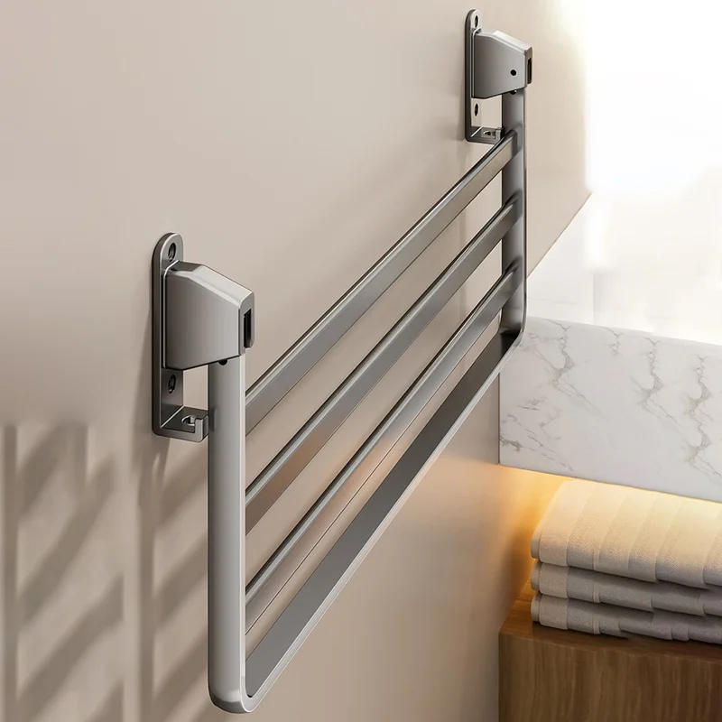 60cm Foldable Wall Mounted Drying Rack Balcony Aluminum Alloy Clothes Shoes Toys Hanger - Grey