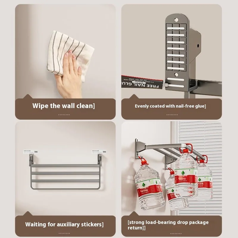60cm Foldable Wall Mounted Drying Rack Balcony Aluminum Alloy Clothes Shoes Toys Hanger - Grey