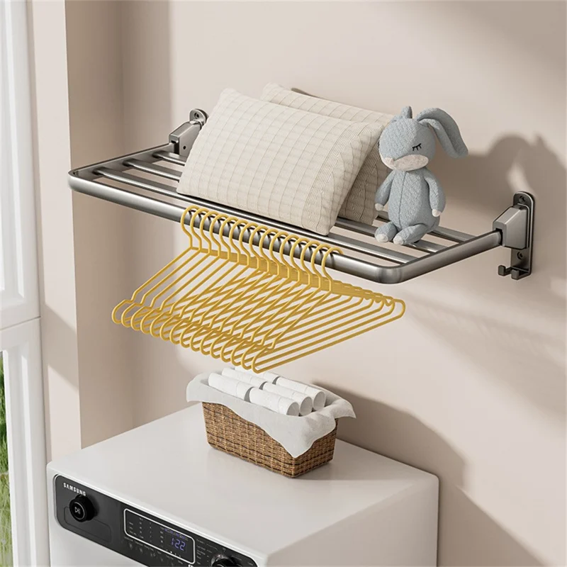 60cm Foldable Wall Mounted Drying Rack Balcony Aluminum Alloy Clothes Shoes Toys Hanger - Grey