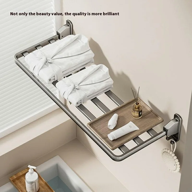 90cm Foldable Wall Mounted Drying Rack Balcony Aluminum Alloy Clothes Shoes Toys Hanger - Grey