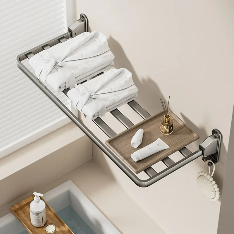 90cm Foldable Wall Mounted Drying Rack Balcony Aluminum Alloy Clothes Shoes Toys Hanger - Grey