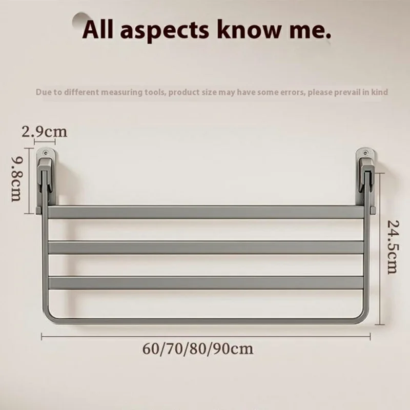 90cm Foldable Wall Mounted Drying Rack Balcony Aluminum Alloy Clothes Shoes Toys Hanger - Grey