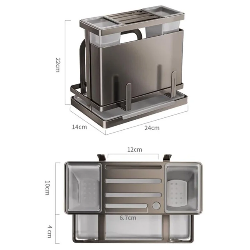 Support-couteaux en acier inoxydable 304 avec 2 seaux de rangement pour ustensiles de cuisine, égouttoir et organisateur