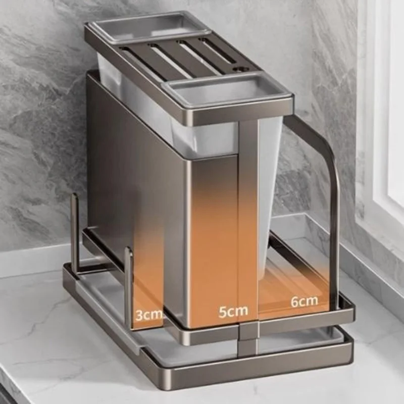 Support-couteaux en acier inoxydable 304 avec 2 seaux de rangement pour ustensiles de cuisine, égouttoir et organisateur