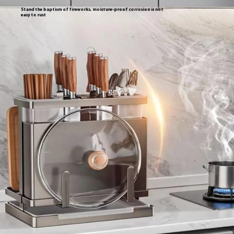 Support-couteaux en acier inoxydable 304 avec 2 seaux de rangement pour ustensiles de cuisine, égouttoir et organisateur