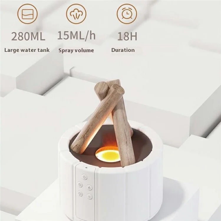 Diffuseur d'humidité Creative avec simulation de feu de camp et télécommande - Blanc Feu de Bois