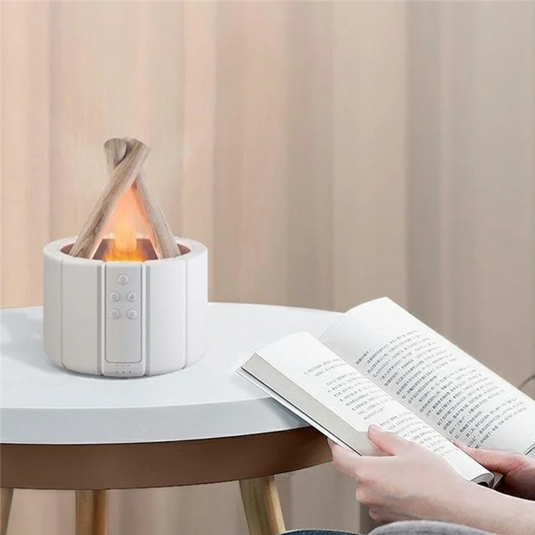 Diffuseur d'humidité Creative avec simulation de feu de camp et télécommande - Blanc Feu de Bois