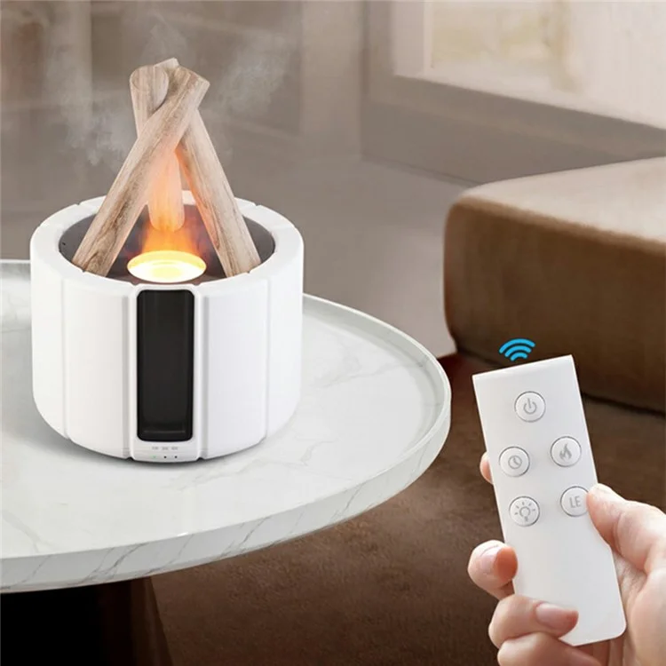 Diffuseur d'humidité Creative avec simulation de feu de camp et télécommande - Blanc Feu de Bois