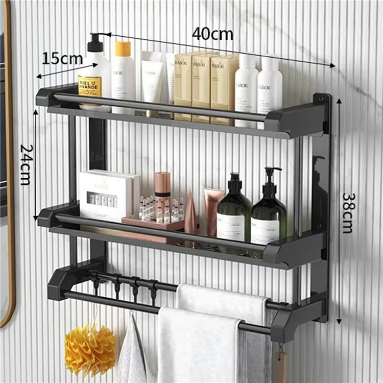 Toallero de Acero Inoxidable de 40 cm de Longitud sin Necesidad de Taladrar, de Doble Capa, para Montaje en Pared de Baño o Cocina