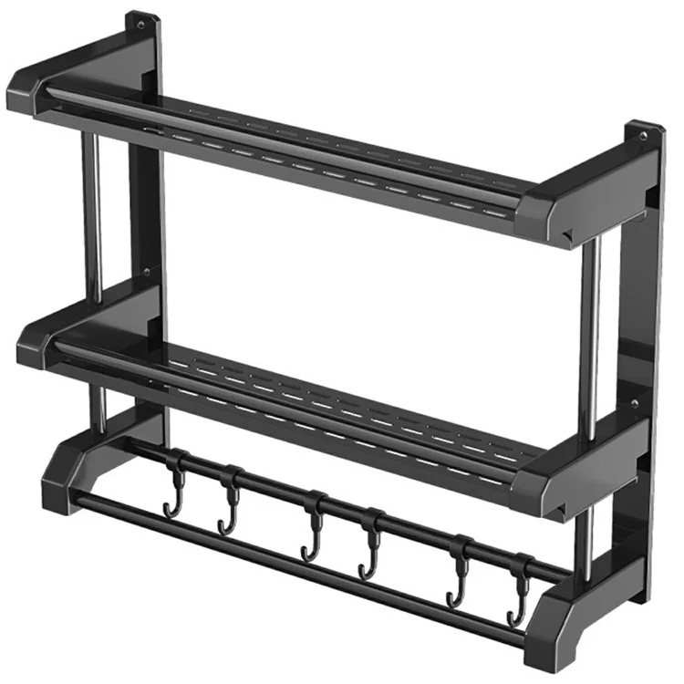 60cm Length Stainless Steel Towel Rack No Drilling Double Layer Wall Mounted Storage Shelf for Bathroom / Kitchen
