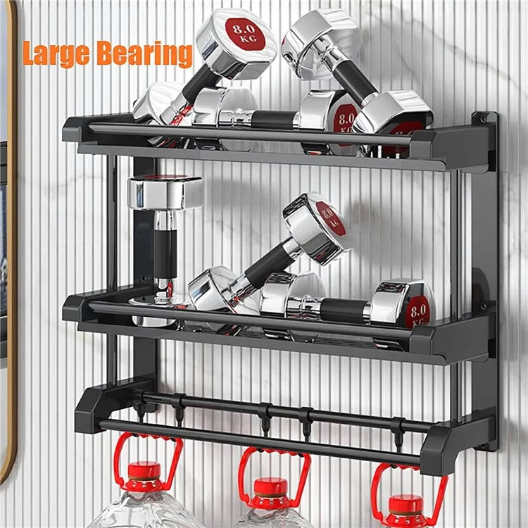 60cm Length Stainless Steel Towel Rack No Drilling Double Layer Wall Mounted Storage Shelf for Bathroom / Kitchen