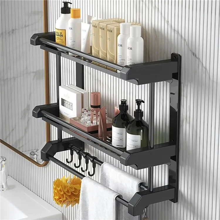 60cm Length Stainless Steel Towel Rack No Drilling Double Layer Wall Mounted Storage Shelf for Bathroom / Kitchen