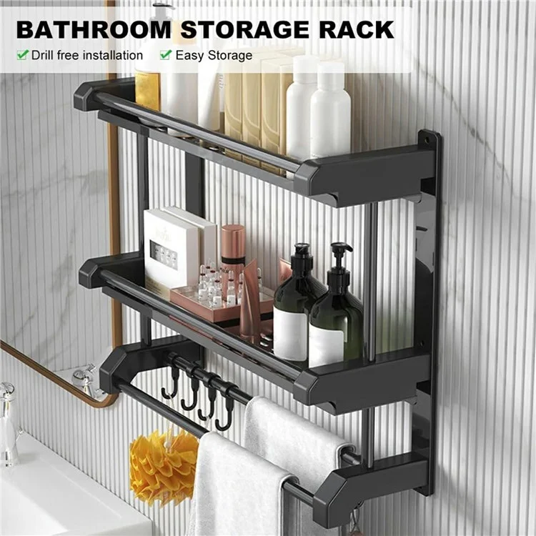 60cm Length Stainless Steel Towel Rack No Drilling Double Layer Wall Mounted Storage Shelf for Bathroom / Kitchen