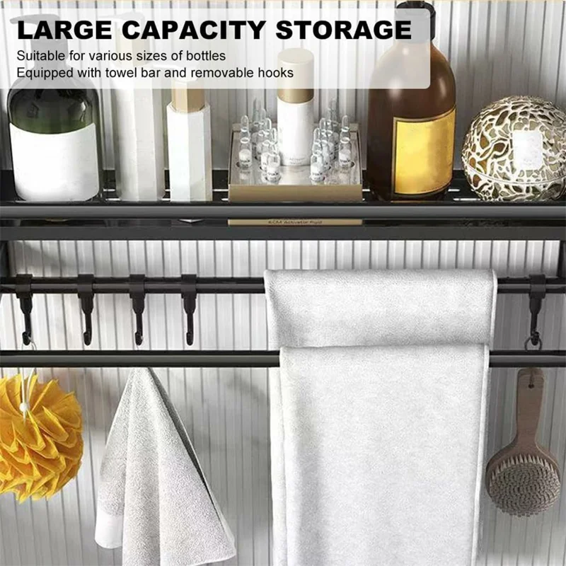 70cm Length Stainless Steel Towel Rack No Drilling Double Layer Wall Mounted Storage Shelf for Bathroom / Kitchen