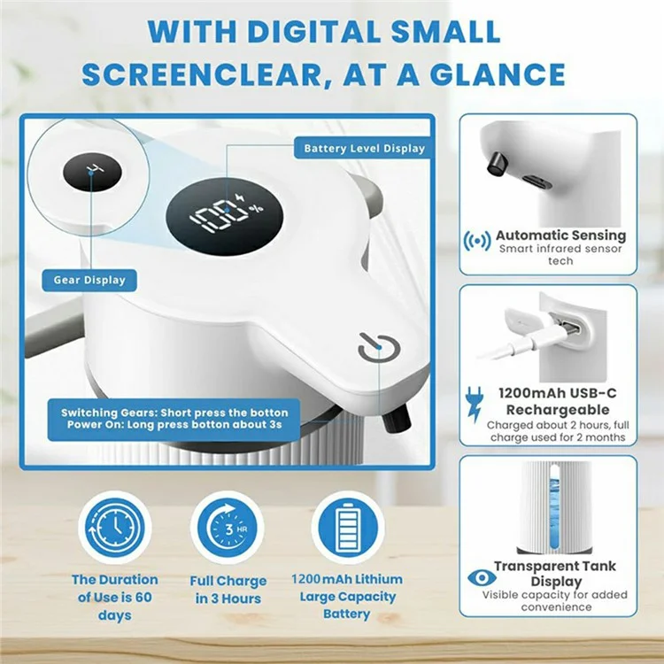 M15 420ml Automatic Soap Dispenser Smart Touchless Wall-Mounted Electric Handwash Machine - White / Liquid Drop Type