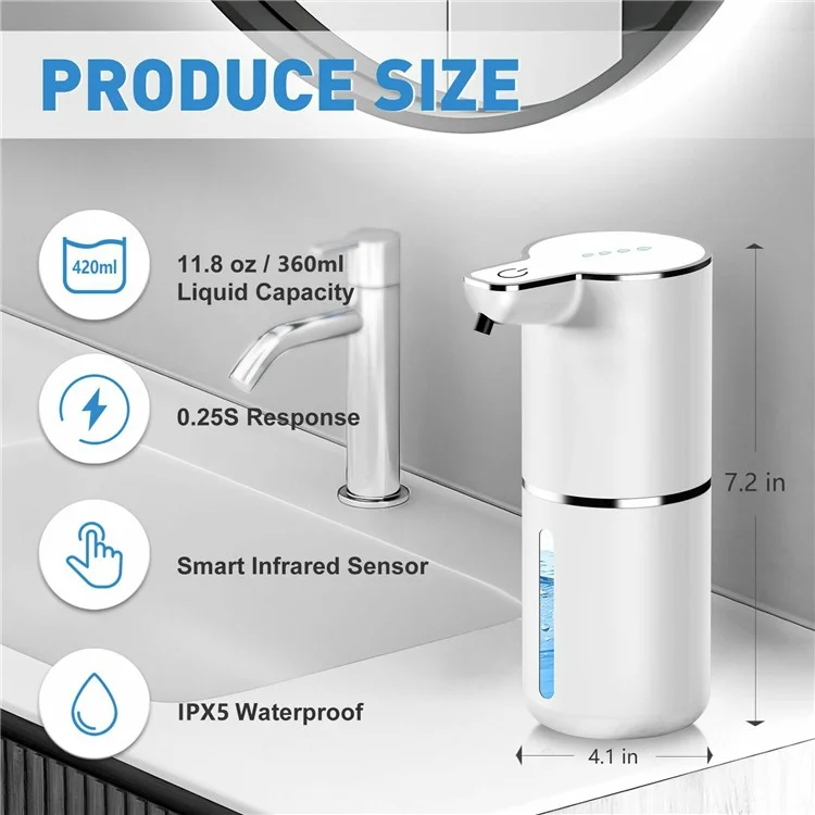 M1 360ml Automatic Soap Dispenser Wall Mounted Touchless Hand Wash IPX5 Waterproof - White / Liquid Drop Type