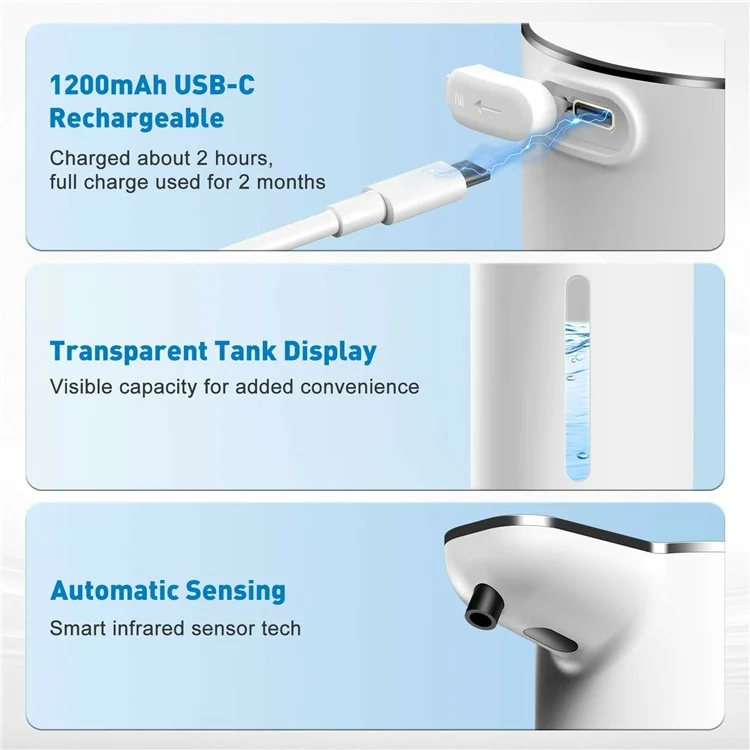 M1 360ml Automatic Soap Dispenser Wall Mounted Touchless Hand Wash IPX5 Waterproof - White / Liquid Drop Type