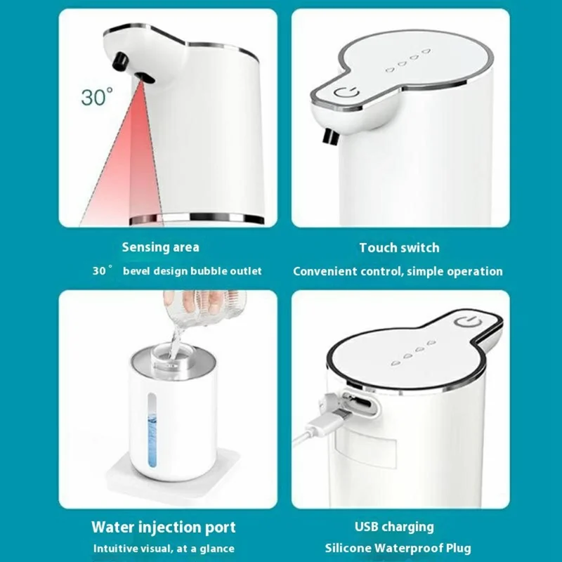 M1 360 ml Automatische Zeepdispenser met Afvoerreiniger, Wandmontage, Handsfree Handwas, IPX5 Waterdicht - Zwart / Schuimtype