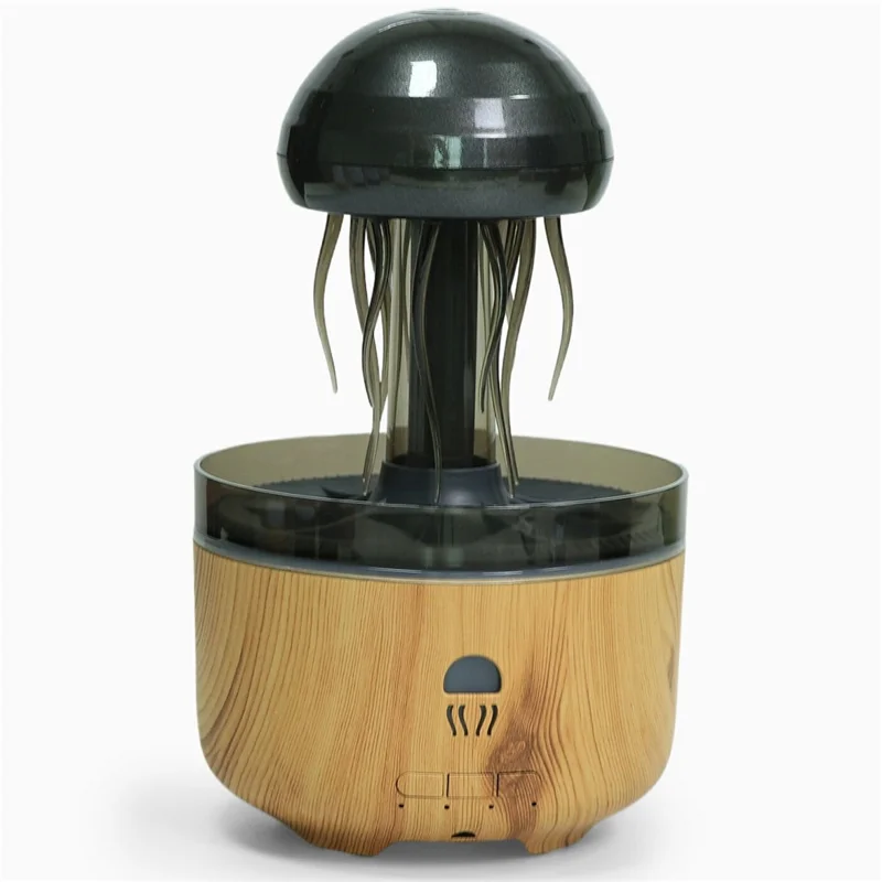 Jellyfish Humidifier For Home Office Desk 7 Color LED Atmosphere Light Aroma Diffuser Rotating Mist - EU Plug - Light Wood Grain