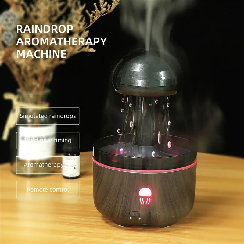 Jellyfish Humidifier For Home Office Desk 7 Color LED Atmosphere Light Aroma Diffuser Rotating Mist - EU Plug - Light Wood Grain