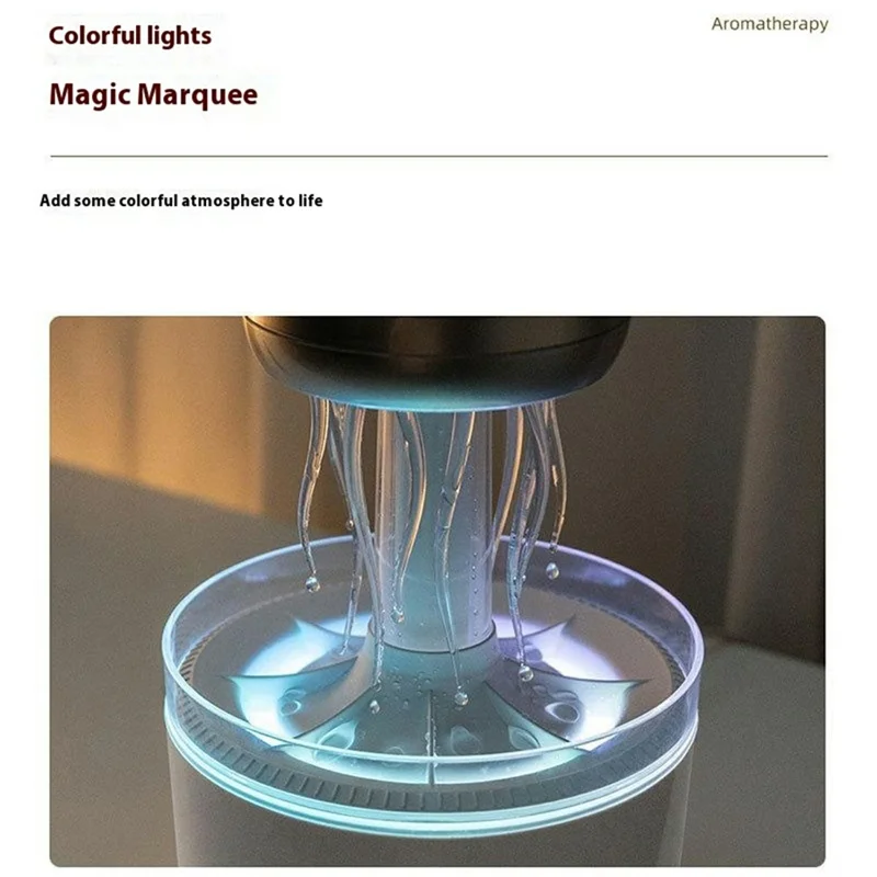 Jellyfish Humidifier For Home Office Desk 7 Color LED Atmosphere Light Aroma Diffuser Rotating Mist - EU Plug - Light Wood Grain