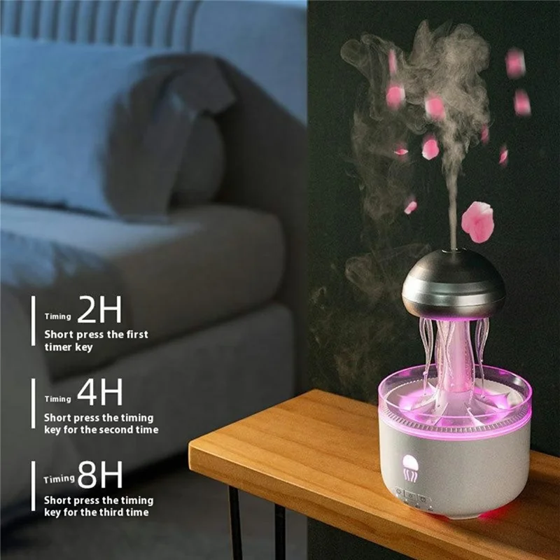Jellyfish Humidifier For Home Office Desk 7 Color LED Atmosphere Light Aroma Diffuser Rotating Mist - EU Plug - Light Wood Grain