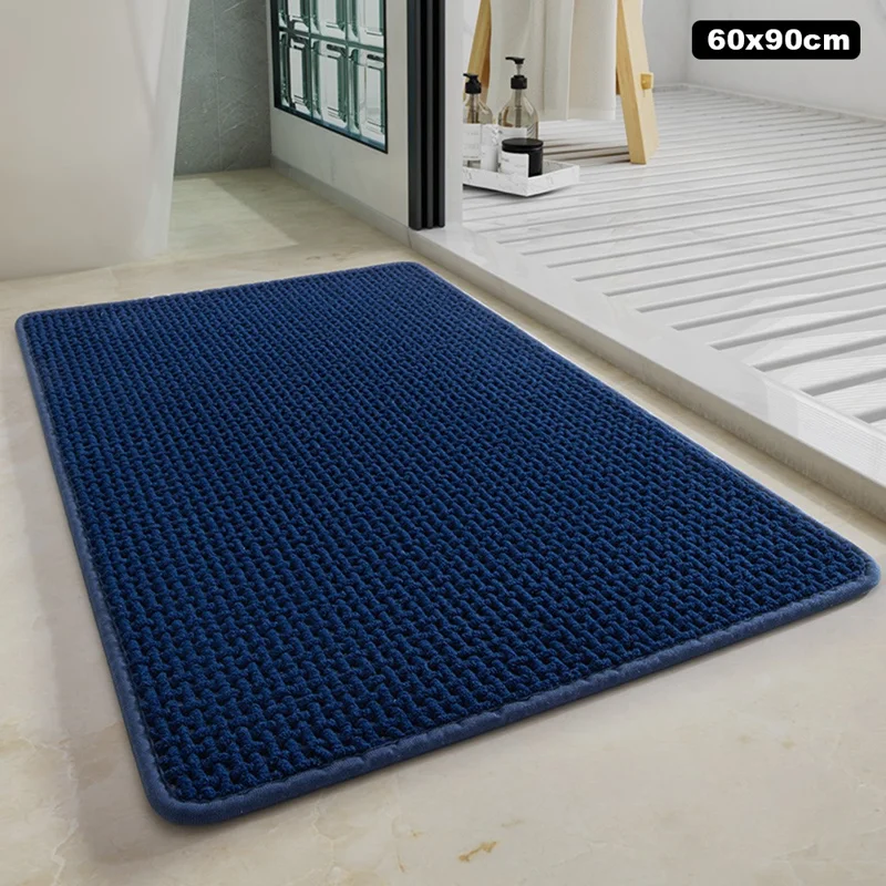 60 x 90cm Chenille Bath Mat Water Absorbent Non Slip Bathroom Rug for Doorway Entrance - Blue