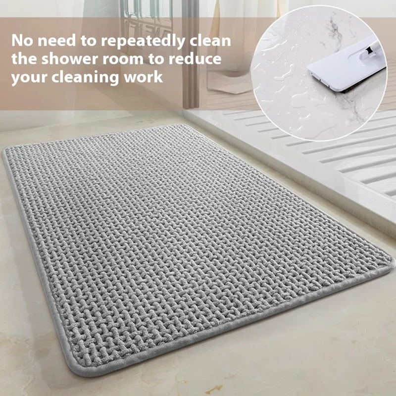 60 x 90cm Chenille Bath Mat Water Absorbent Non Slip Bathroom Rug for Doorway Entrance - Blue